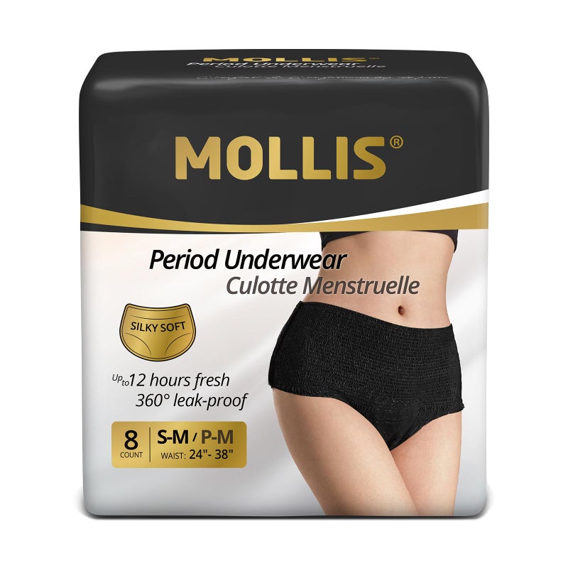 MOLLIS Disposable Period Underwear for Women Postpartum Panties Maternity Knickers Heavy Flow Leak Proof BlackSmallMedium 8 Count